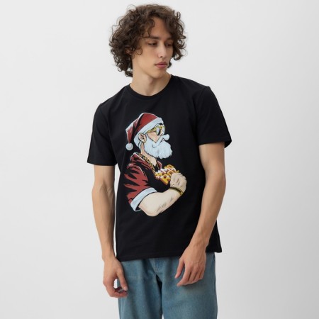 New Year. Men's T -shirt KAFTAN SANTA, Black, size 3xl-2
