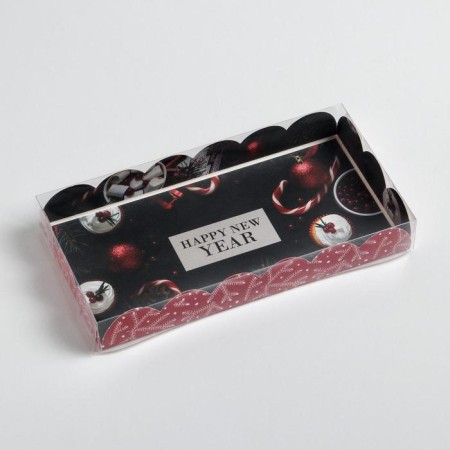 Box for confectionery products with PVC Lid "Holiday", 10.5 x 21 x 3 cm, New Year-2