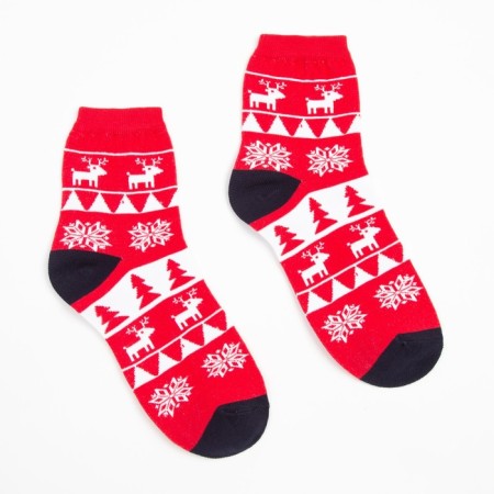 Women's socks "Patterns and deer" color red, size 23-25-1