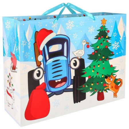 New Year. Gift package, 61x40x20 cm, packaging, blue tractor-1