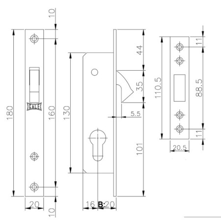 Clot Cylinder Castle 201, narrow professional., 20 mm, 3 keys, color chromium-1