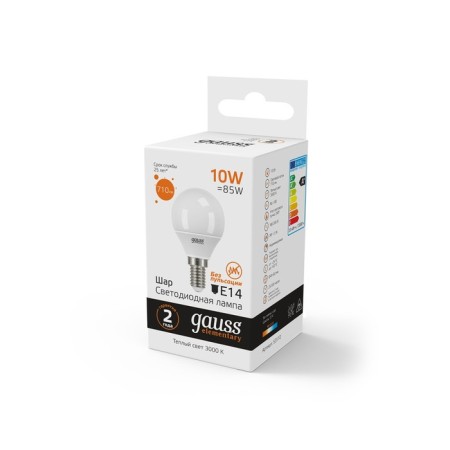 LED LED ELEMENTARY 10W ball 3000K TEP. Bel. E14 710lm Gauss 53110-2