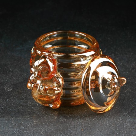Glass jar for honey and jam "Teddy Bear", 240 ml, 9 × 11.5 cm, gold color-2