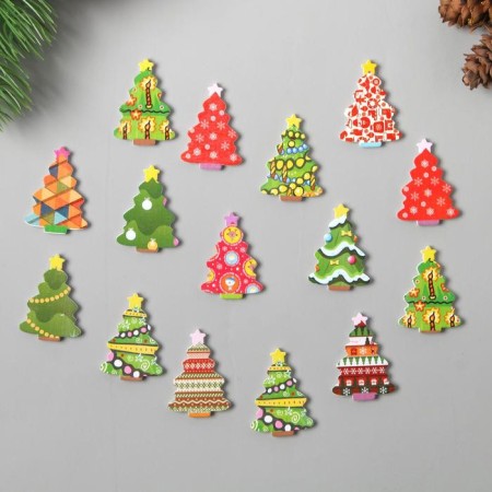 Decor for creativity wood "Christmas tree patchwork" set of 15 pcs 3.5x2.5 cm mix-1