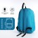 A backpack with a zipper, external pocket, blue color