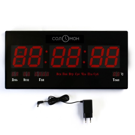 Electronic wall clock "Solomon": thermometer, calendar, 21.5 x 45.5 cm, red numbers-4