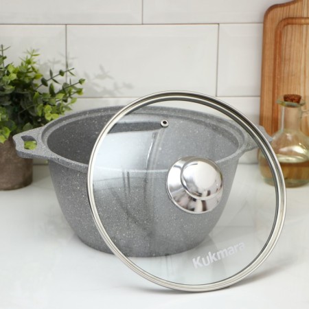 Pan, 3 l, d = 24 cm, h = 12.5 cm, glass cover, anti -stick coating, color light marble-1