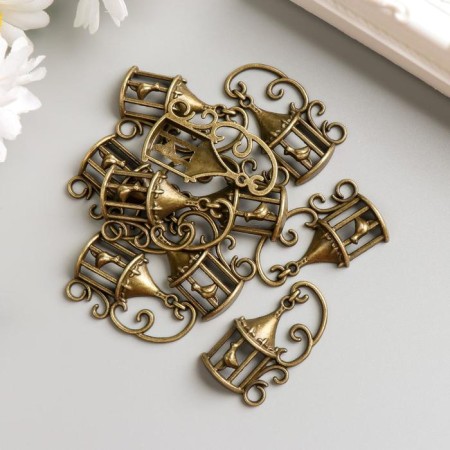Decor Metal for creativity "The suspended cage with a bird" under brass (CG1226)-1