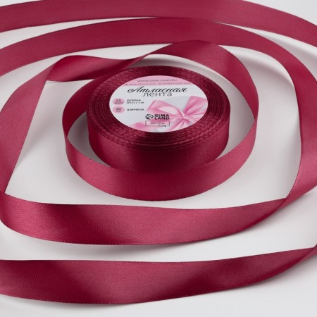 Satin tape, 20 mm × 23 ± 1 m, color raspberry-red No. 134