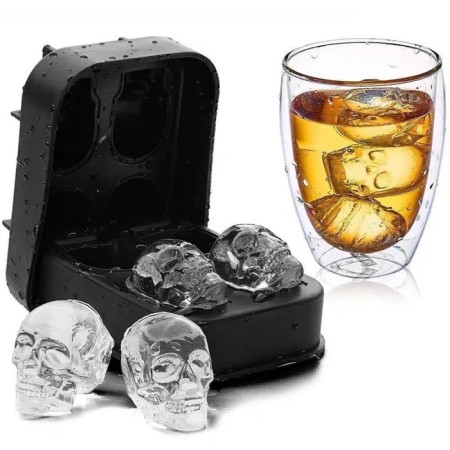 Ice form "Skull", 11 × 8 × 4.5 cm, 4 cells (4.4 × 2.7 cm), black color black