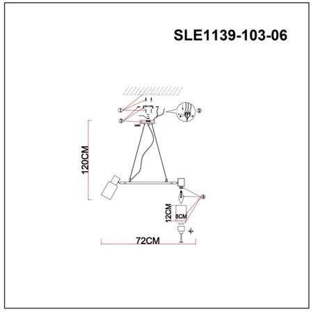Suspended EVOLUCE lamp. Sle1139-103-06. Gessi. 6x60 watts, E14, 72x72x19 cm, chromium color-4