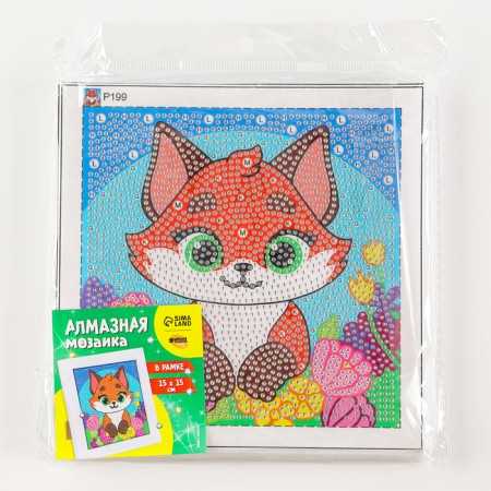Diamond mosaic 15x15 on a frame with different rhinestones "Fox"-10