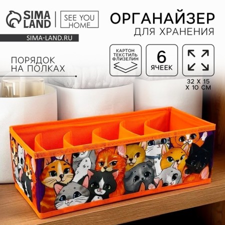 Organizer for storage, coffee for linen 6 cells "kittens", 32 x 15 x 10 cm
