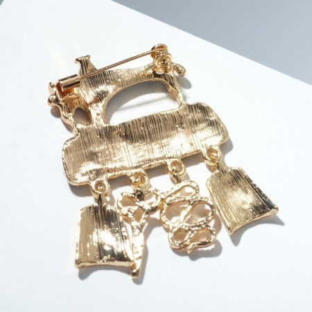 Brooch "Sewing Machine" with pendants, black color in gold-1
