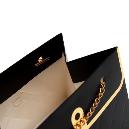 Packet for flowers, handle chain, "black", with gold embossing, 15 x 10.5 x 10 cm-3