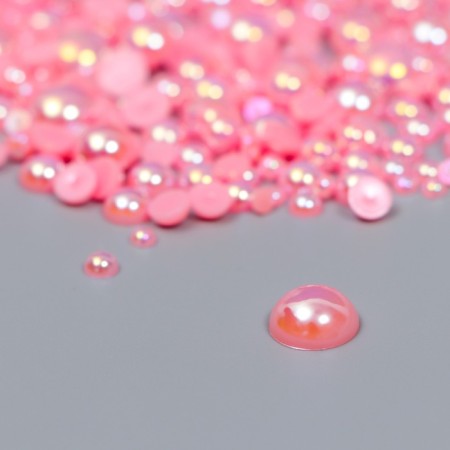 Decor for creativity plastic "Half of beads. Pink mother of pearl" d = 3-10 mm, set 10 grams-1