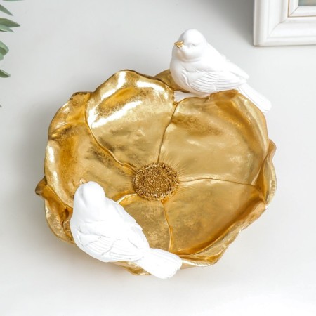Souvenir Polystone stand "White Vorozhushki on a gold flower" 9.5x18x20 cm-3