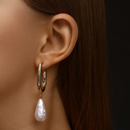 Earrings with pearls "bead" pear, color gold-3