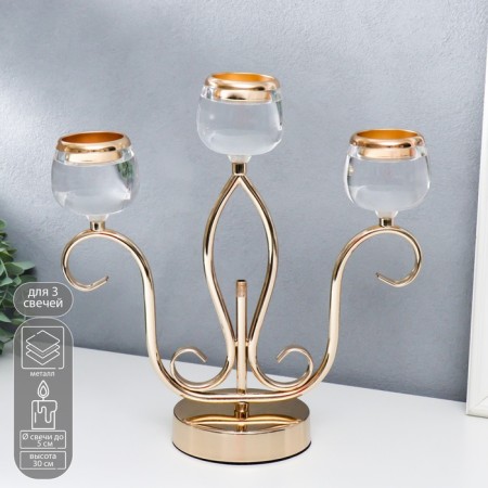 Metal candlestick, acrylic on 3 candles "jardin" gold 30x12x31 cm