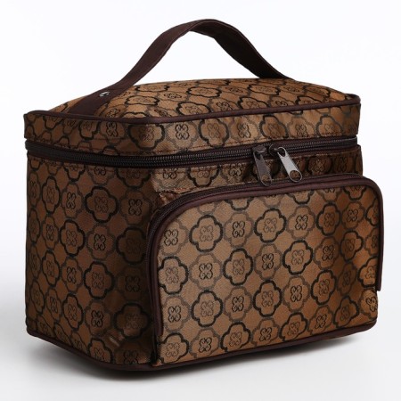 Cosmetic bag with a zipper, with a mirror, brown color