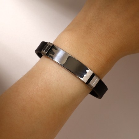 Unisex Bracelet "Style" smoothness, black color with silver, 20.5 cm-4