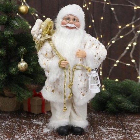 Santa Claus "in a white star fur coat, with a flashlight" 45 cm