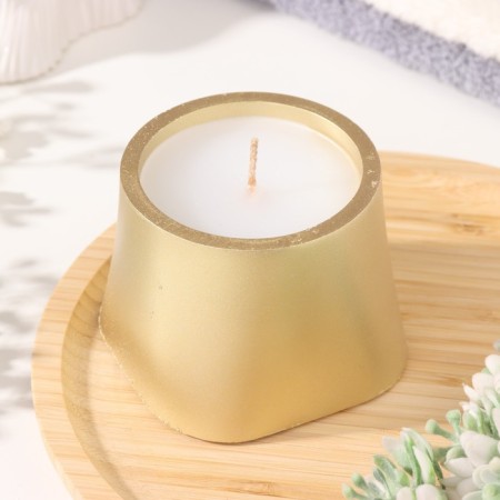 Candle "Trapezius" in the candlestick of gypsum smooth, 8x6cm, gold