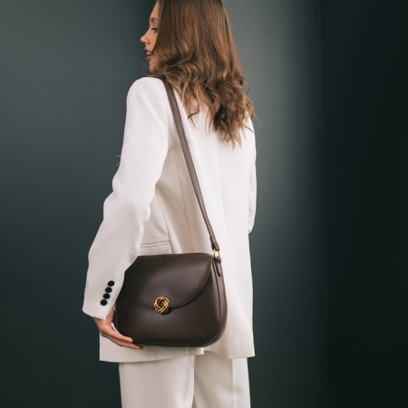Women's bag on the Textura valve, medium size, brown color-11