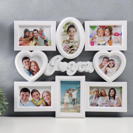 Photo frame plastic in 8 photos 10x10, 10x15 cm "I love you" white 44x49 cm