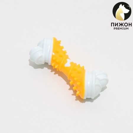 Two -layer toy (hard and soft plastic) "bone", 12 cm, yellow