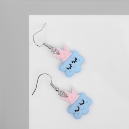Earrings Assorted "Joy" clouds in crowns, the color of pink blue in silver-1