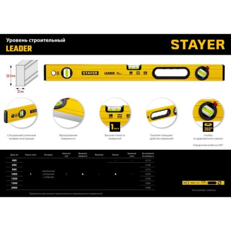 Stayer Leader level 3466-100_z01, reinforced profile, with a rotary eye, 1000 mm-9