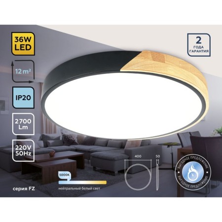 LED ceiling LED AMBRELLA LIGHT, Design, FZ1305, LED, 36 W, 2700LUM, 5000K, black color, light wood-1