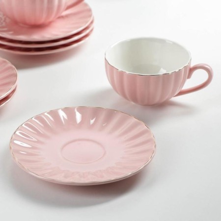 Service Porcelain Tea Dauline "Vivien", 12 objects: 6 cups 200 ml, 6 saucer d = 15 cm, pink color-1