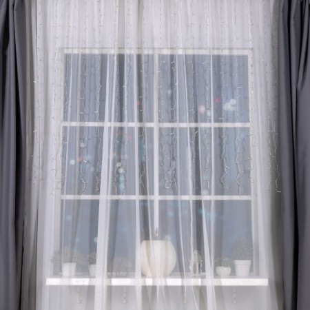 Garland “Curtain” 2 x 1.5 m, IP20, transparent thread, 360 LED, purple glow, 8 modes, 220 V-2