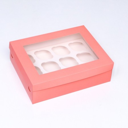 Packaging for 12 cupcakes with a window, pink, 32.5 x 25.5 x 10 cm-1