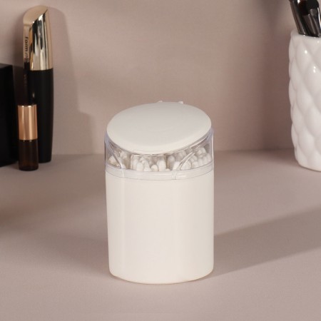 Organizer for cotton sticks, with a lid, with a mirror, d = 6.8 × 9.8 cm, white/transparent-1