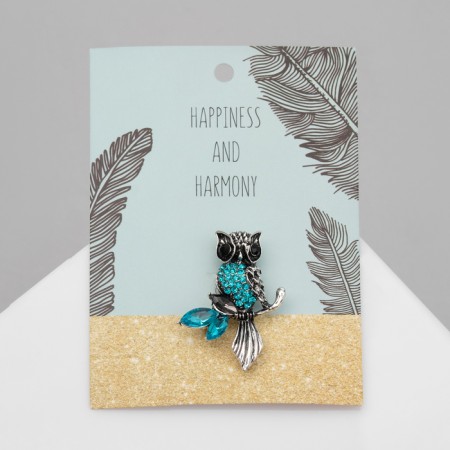 Brooch "Owl on the branch", the color of blue in black silver-1