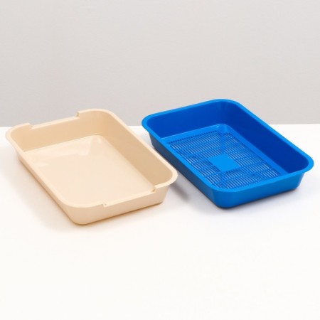 Medium toilet with a mesh of 36 x 26 x 6.5 cm, dark blue/beige-5