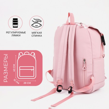 School backpack from textiles, 5 pockets, pink color-1