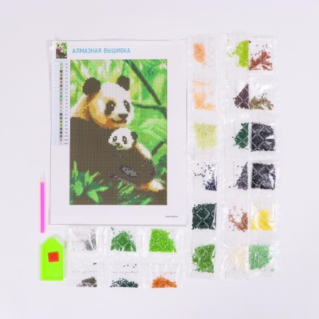 Diamond mosaic with full filling on the canvas "Panda", 20 x 30 cm-2