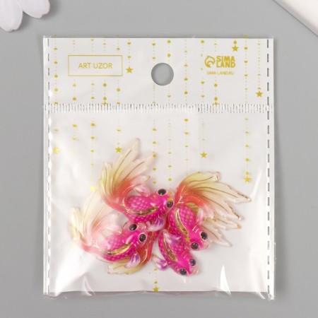 Decor for creativity plastic "Pink fish with a red-yellow tail" with gold 2.5x3 cm-4