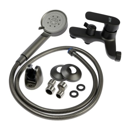 Bath mixer Zein Z3853, single -leaf, shower set, watering can 5 modes, graphite-10