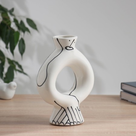 VAZA Ceramics Table "Picasso" (manual painting) long hands, 23x16 cm, black and white-1