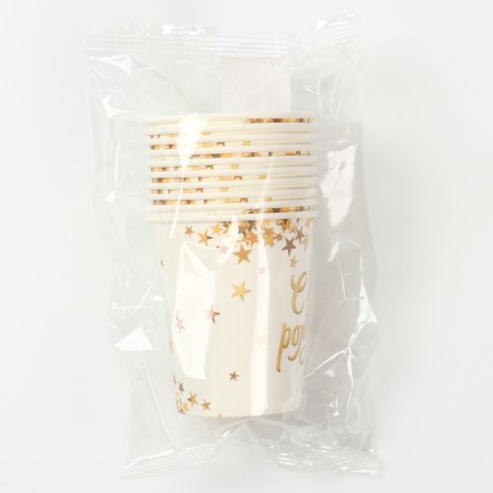 A one -time paper glass "Happy Birthday", white gold, 250 ml-3