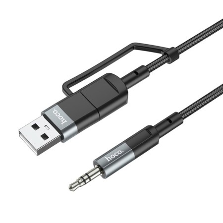 Cable Hoco UPA23, 2 V 1, Type -C+USB - Jack 3.5 mm (M), 1 m, nylon, gray-3