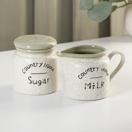 Ceramic serving “House in the village”, 2 subjects: sugar tower 300 ml, milkman 300 ml