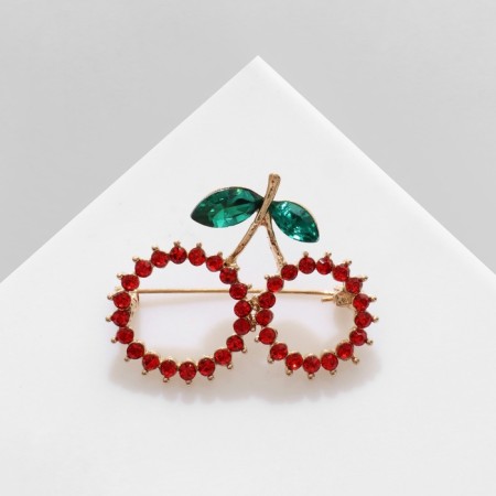 Brooch "Cherry" Contour, red-green color in gold-2