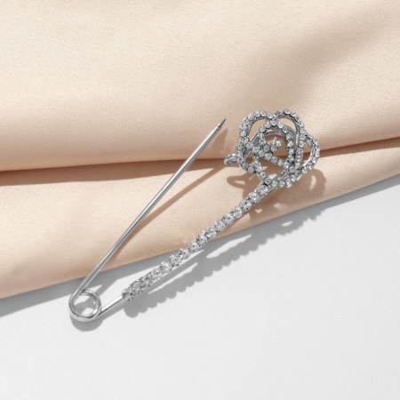 Pin "Rose Flower", 7.5 cm, white color in silver-3