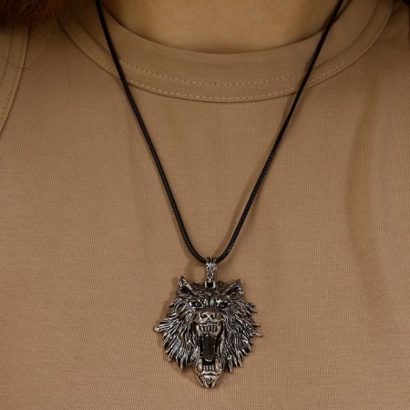 Unisex “Bear”, color black silver on a black lace, 44 cm-3